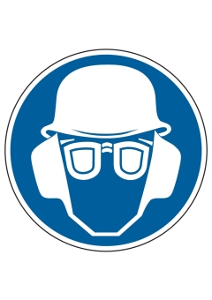 Augenschutz, Gehörschutz und Schutzhelm tragen