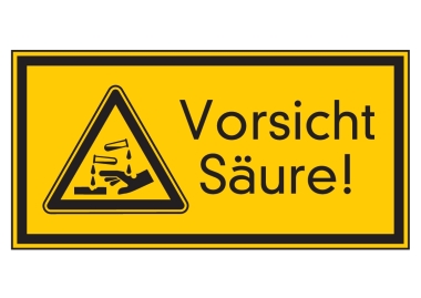 Symbol + Text Vorsicht Säure