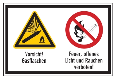 Vorsicht! Gasflaschen/Feuer, offenes Licht und Rauchen verboten