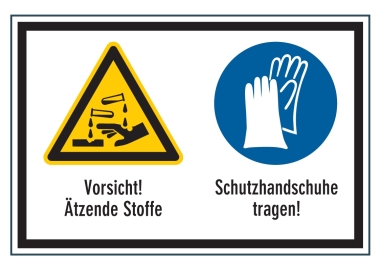 Vorsicht! Ätzende Stoffe/Schutzhandschuhe tragen
