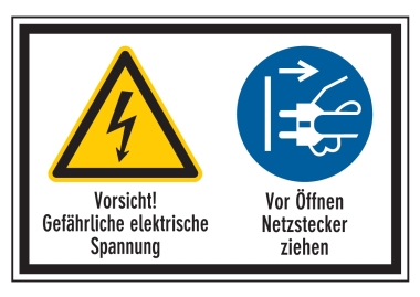 Vorsicht! Elektrische Spannung/Vor Öffnen Netzstecker ziehen